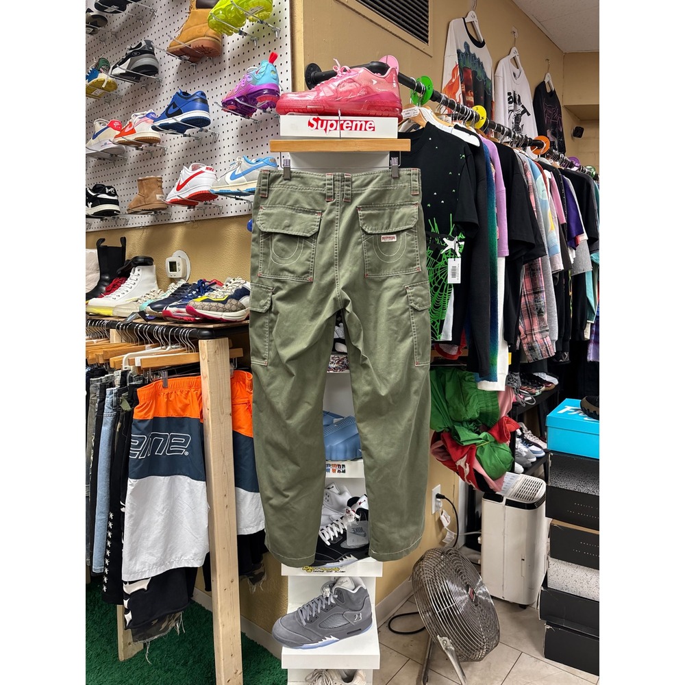 True Religion Mens Olive Green Contrast Stitch Cargo Pants Size 30